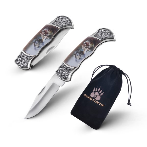 wolf folding knife with pouch
