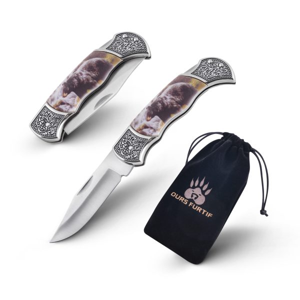 bear folding knife with pouch